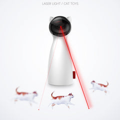 Laser light cat toy with red laser beam on a white background