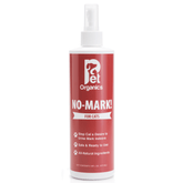 Red bottle labeled 'No-Mark! For Cats' with a white cap on a white background