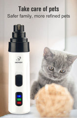 Cordless Pet Nail Trimmer - Quiet Rechargeable Grinder with 2 Speeds