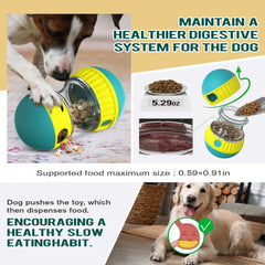 Dog toy with food dispenser and text about maintaining a healthier digestive system for dogs.