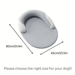 Gray pet bed with dimensions labeled on a white background