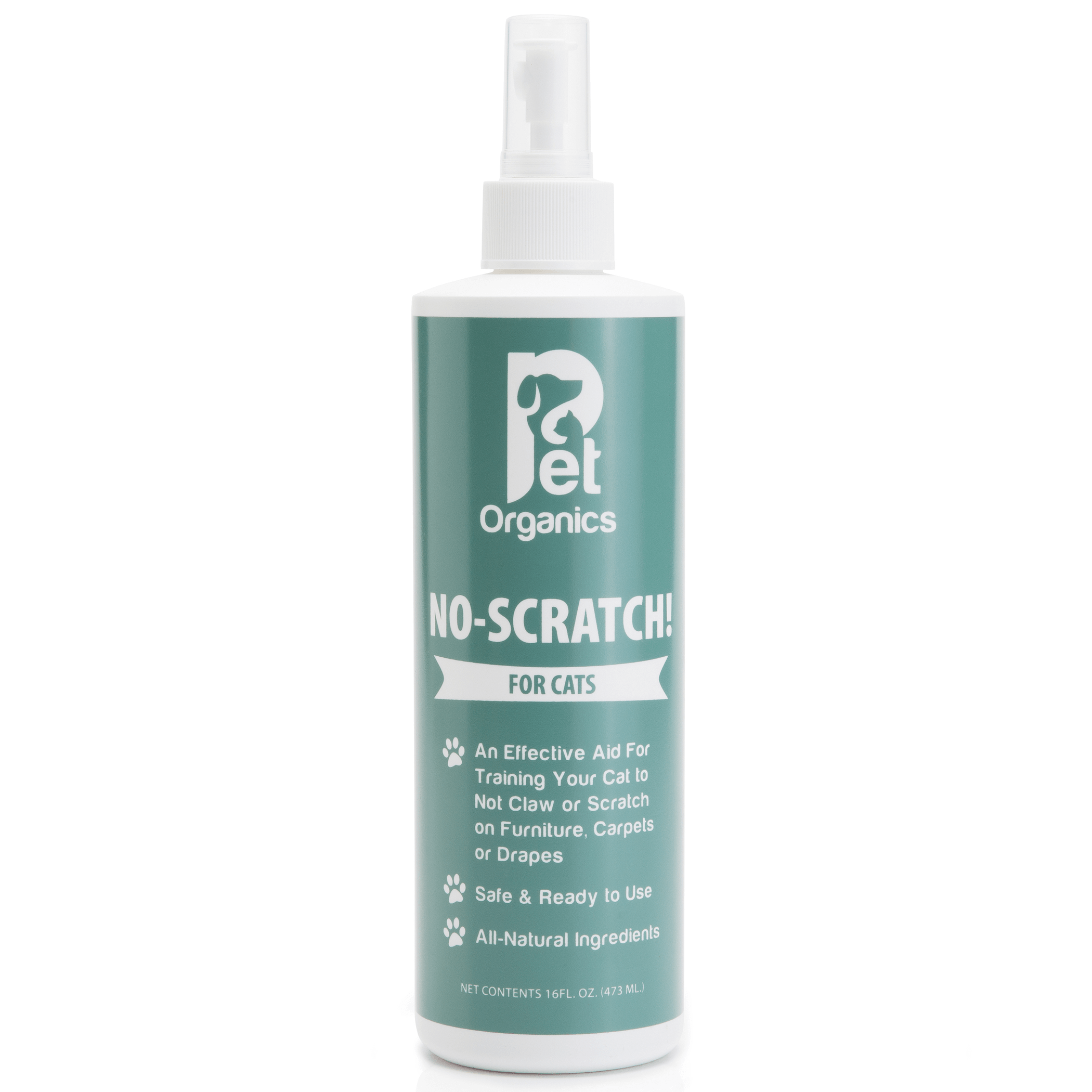 Pet Organics No-Scratch spray bottle for cats on a white background