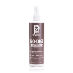 Pet Organics NO-DIG! spray bottle on a white background