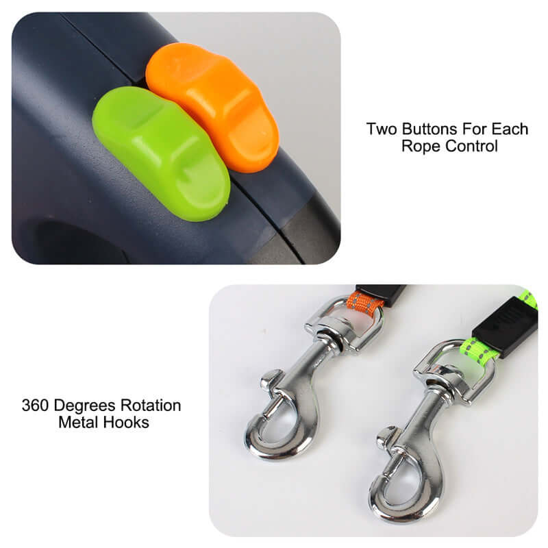Dual Retractable Dog Leash - Reflective 360 Swivel for