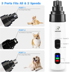 Cordless Pet Nail Trimmer - Quiet Rechargeable Grinder with 2 Speeds
