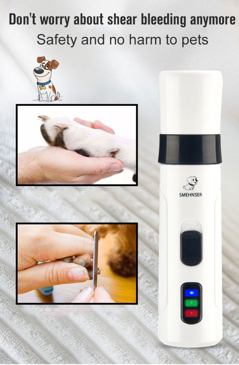 Cordless Pet Nail Trimmer - Quiet Rechargeable Grinder with 2 Speeds
