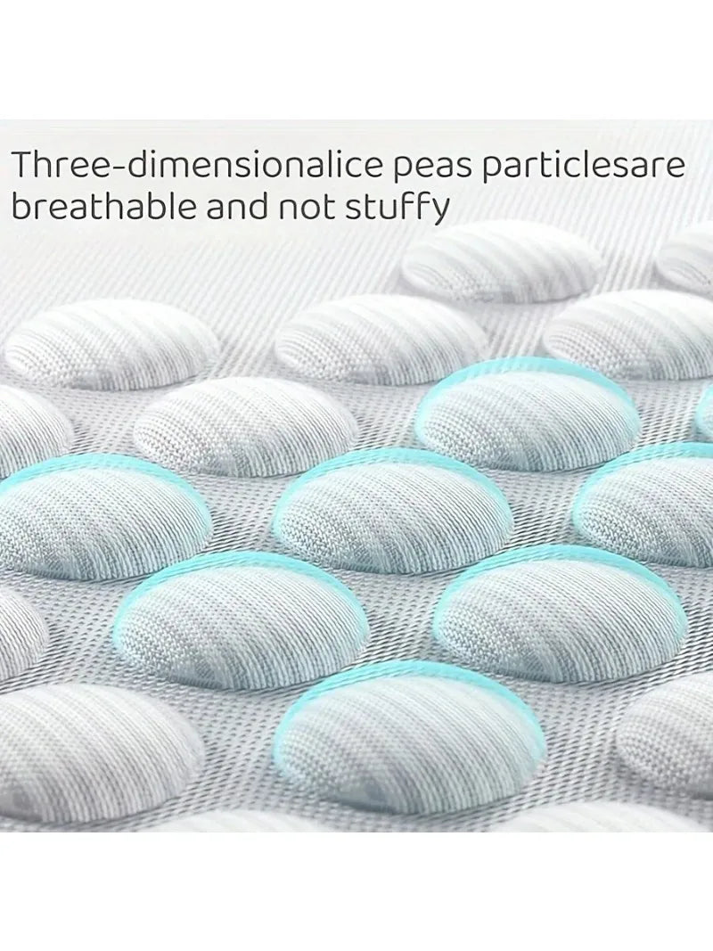 Text about three-dimensional pea particles on a textured surface with a focus on breathability.
