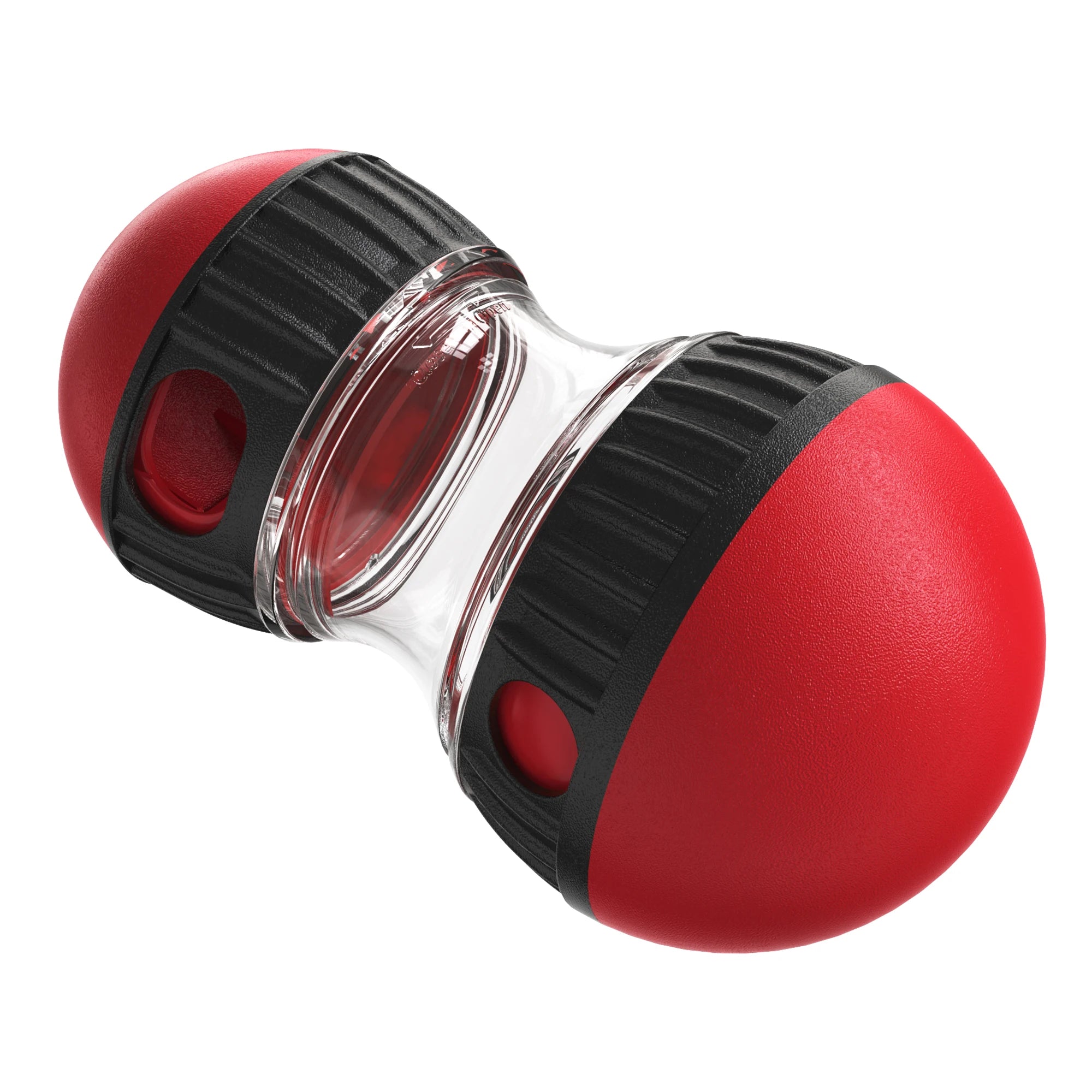 Red and black pepper grinder on a white background