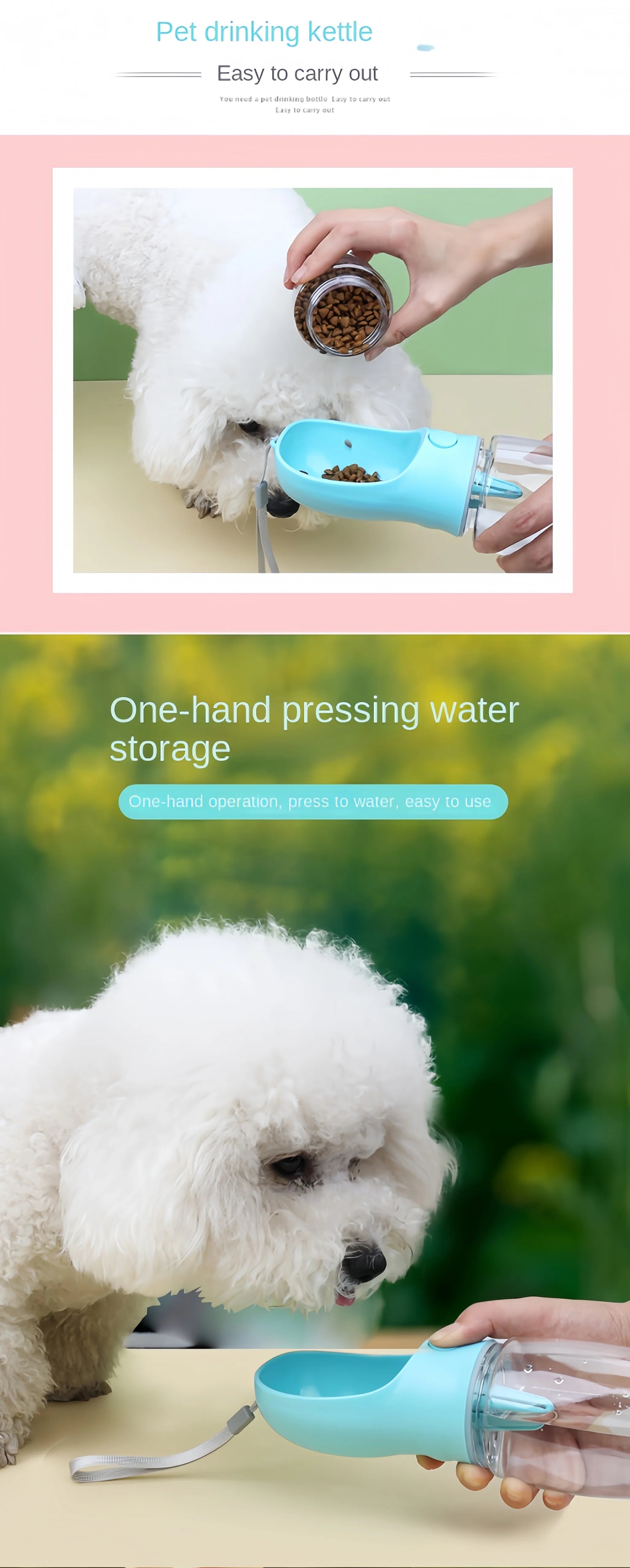 Portable Pet Water Bottle with Food Dispenser – Food Grade Material, Dog & Cat Travel Water Cup for Puppies