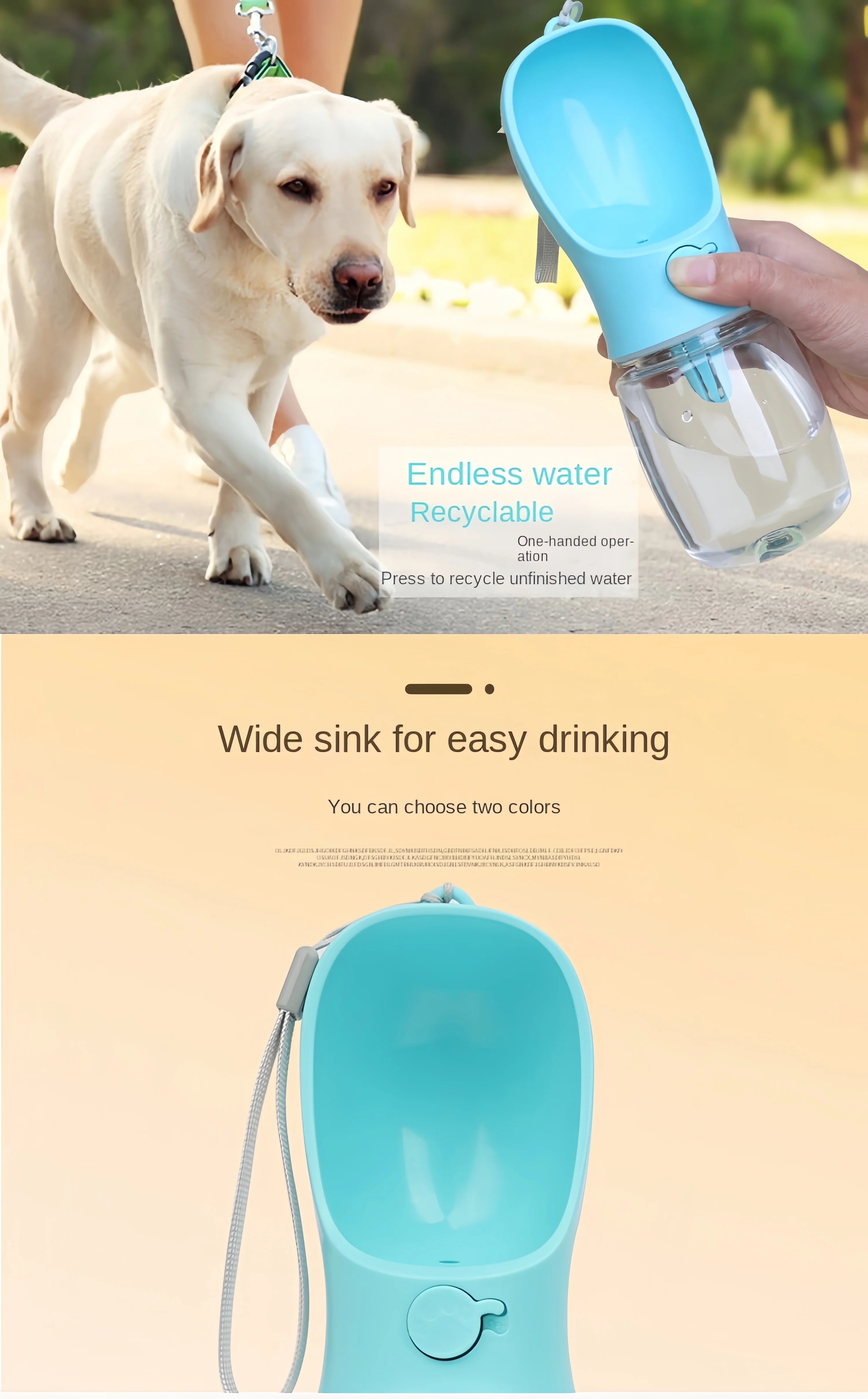Portable Pet Water Bottle with Food Dispenser – Food Grade Material, Dog & Cat Travel Water Cup for Puppies