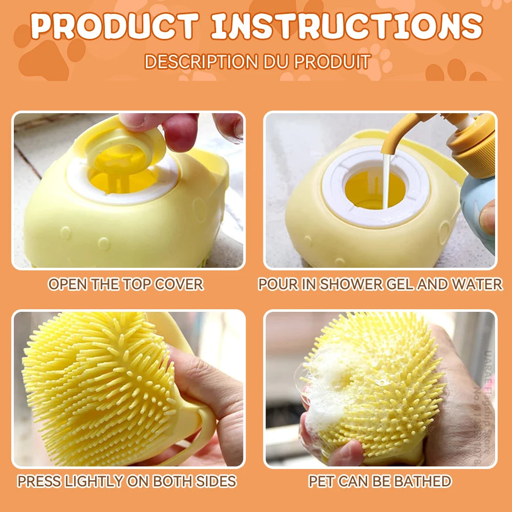 Dog Bathing Brush with Shampoo Dispenser - Silicone Grooming Tool