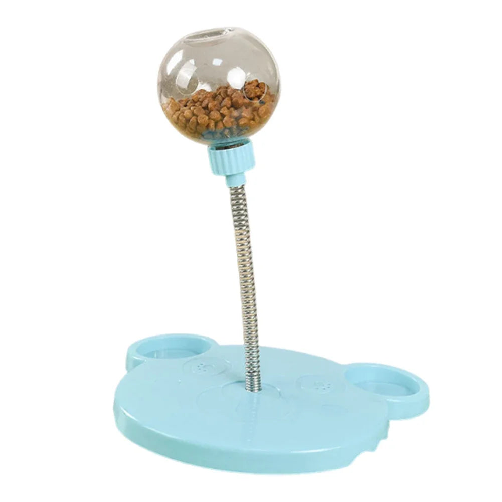 Pet toy with a transparent ball containing treats on a white background