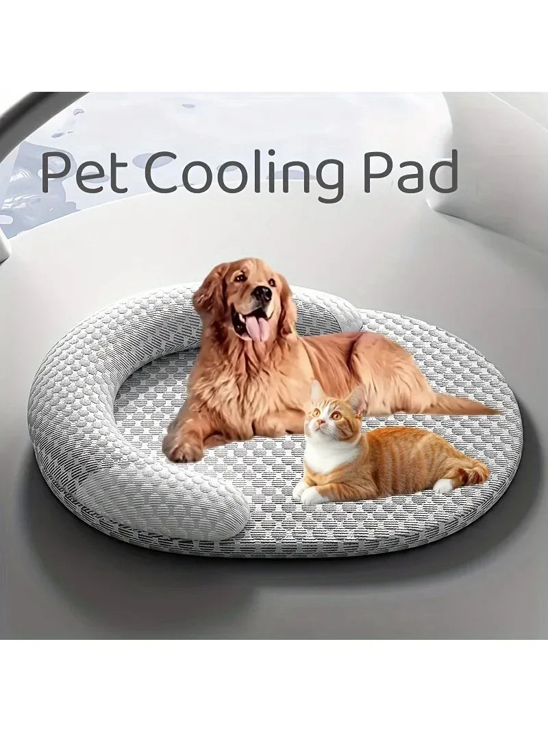 Pet cooling pad with a dog and cat lying on it