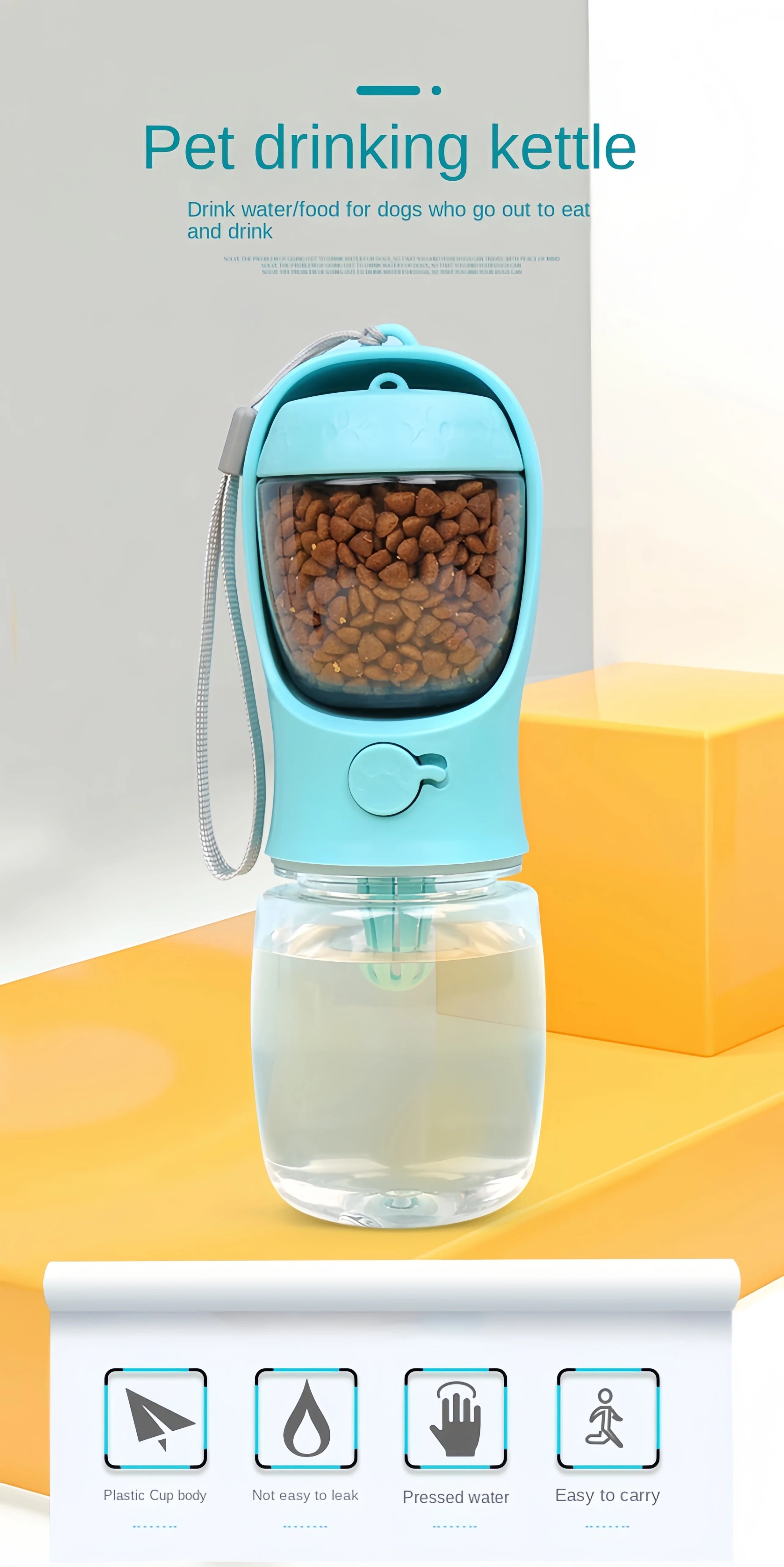 Portable Pet Water Bottle with Food Dispenser – Food Grade Material, Dog & Cat Travel Water Cup for Puppies