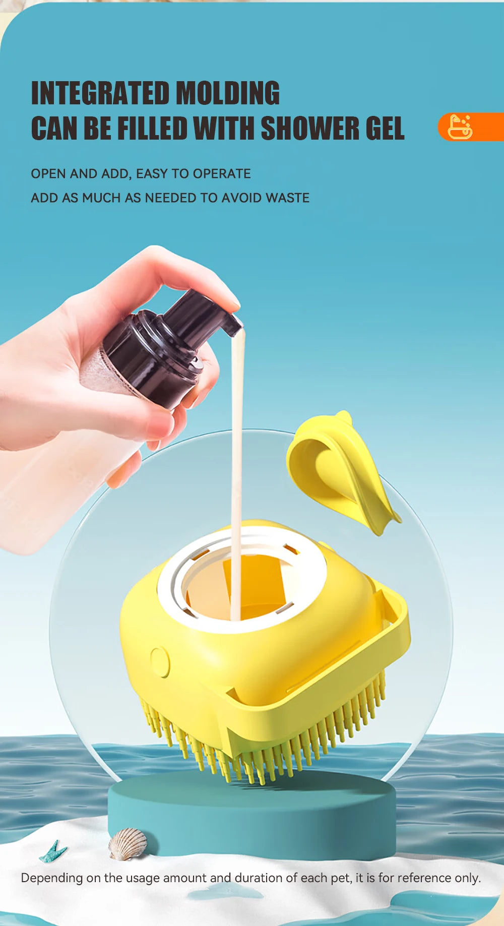 Dog Bathing Brush with Shampoo Dispenser - Silicone Grooming Tool