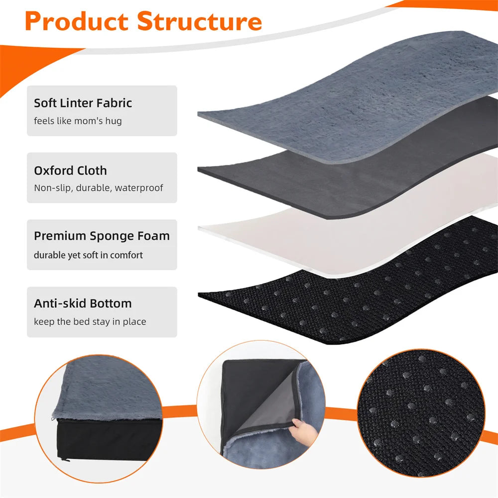 Large Orthopedic Dog Bed 2-in-1 Waterproof Cushion with Washable Cover