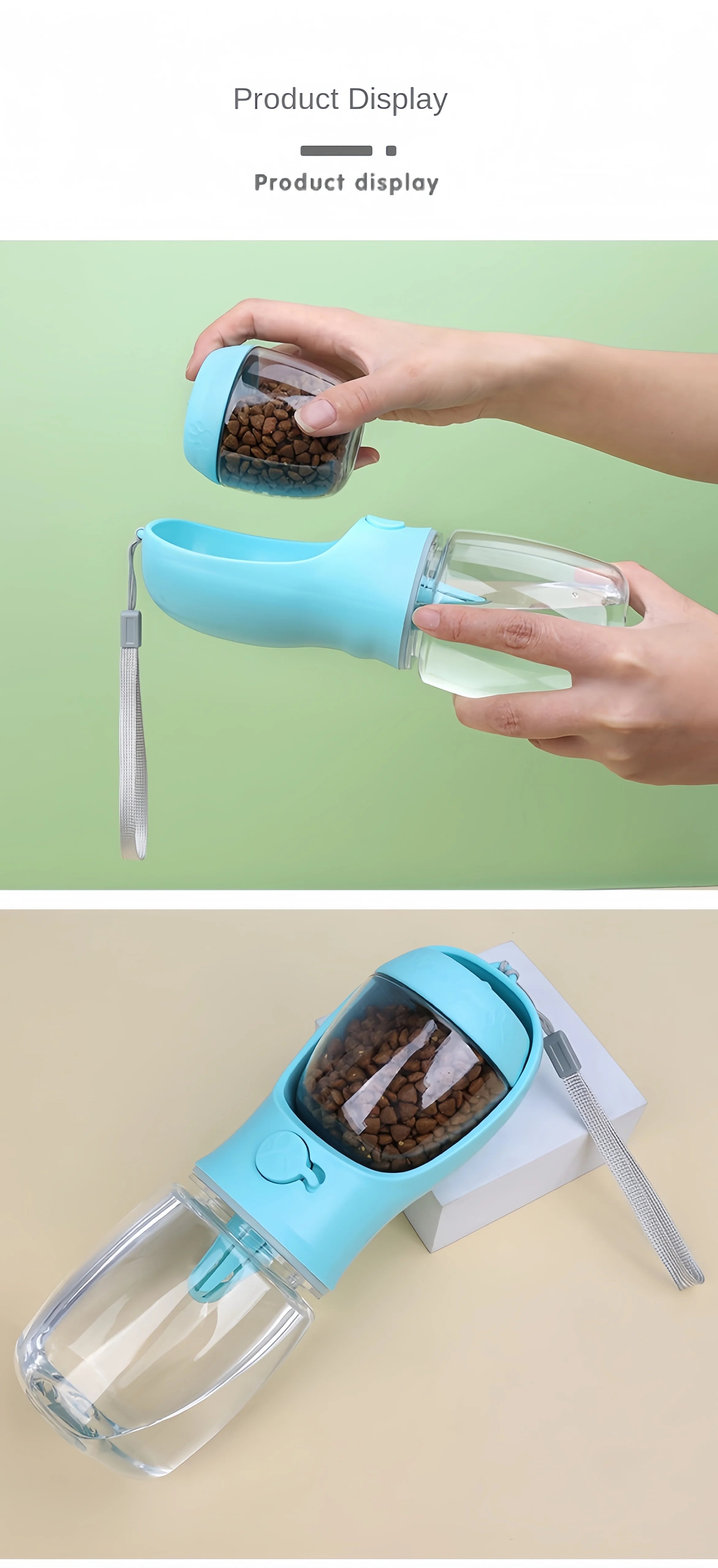 Portable Pet Water Bottle with Food Dispenser – Food Grade Material, Dog & Cat Travel Water Cup for Puppies