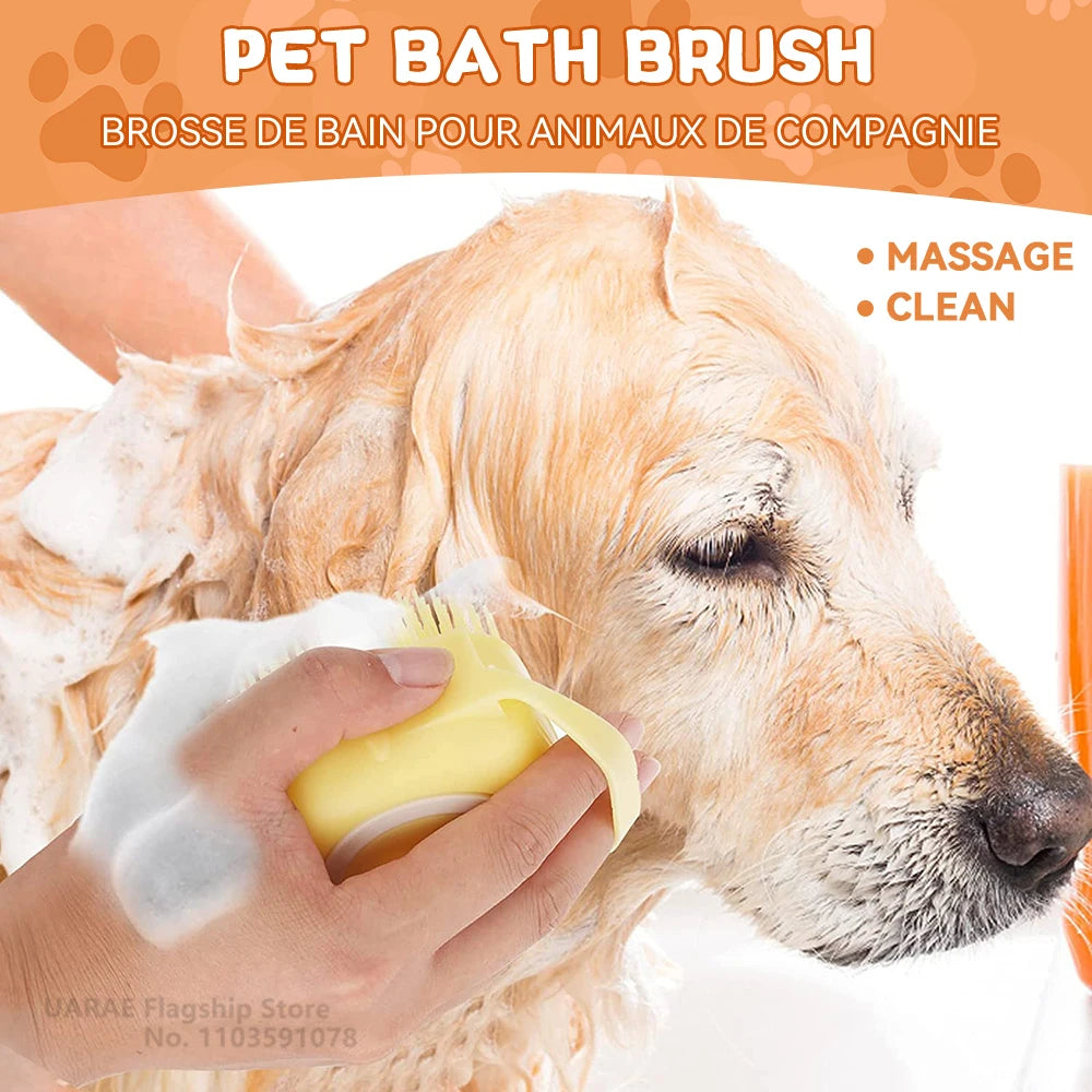 Dog Bathing Brush with Shampoo Dispenser - Silicone Grooming Tool