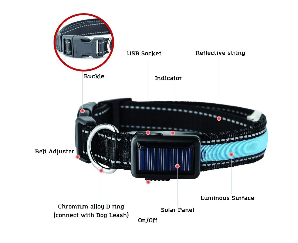 Solar & USB LED Dog Collar - Eco-Friendly Reflective Collar