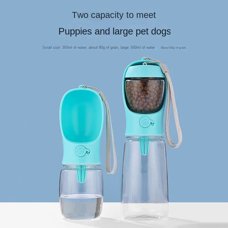 Portable Pet Water Bottle with Food Dispenser – Food Grade Material, Dog & Cat Travel Water Cup for Puppies
