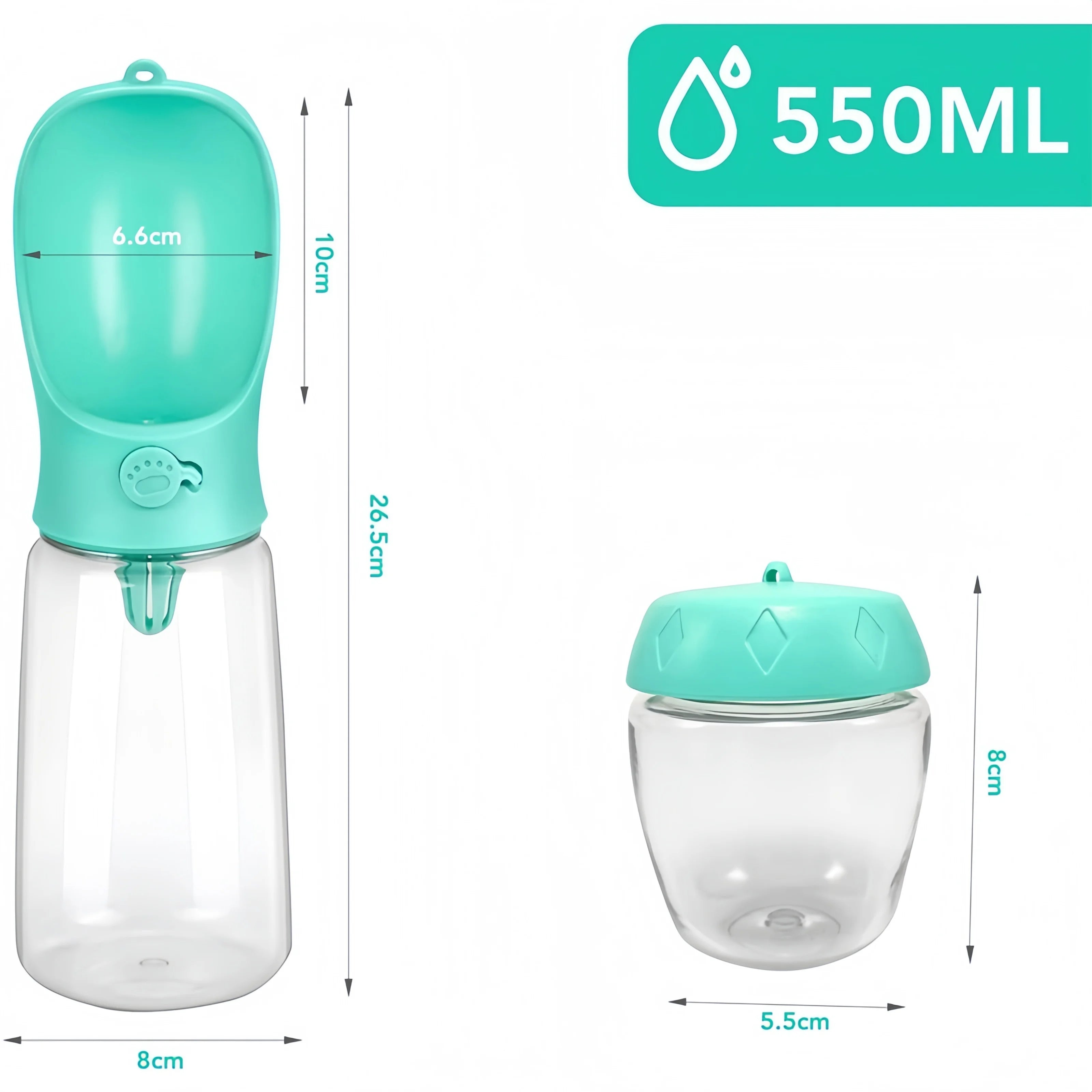 Portable Pet Water Bottle with Food Dispenser – Food Grade Material, Dog & Cat Travel Water Cup for Puppies