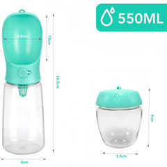 Portable Pet Water Bottle with Food Dispenser – Food Grade Material, Dog & Cat Travel Water Cup for Puppies