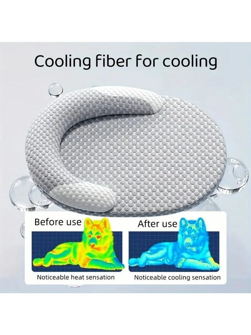 Cooling fiber pillow with before and after use comparison on a gray background