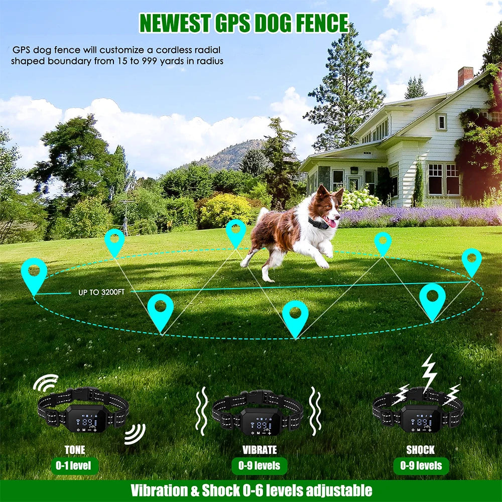 GPS Wireless Dog Fence - Range up to 3300 Ft, Rechargeable & Waterproof