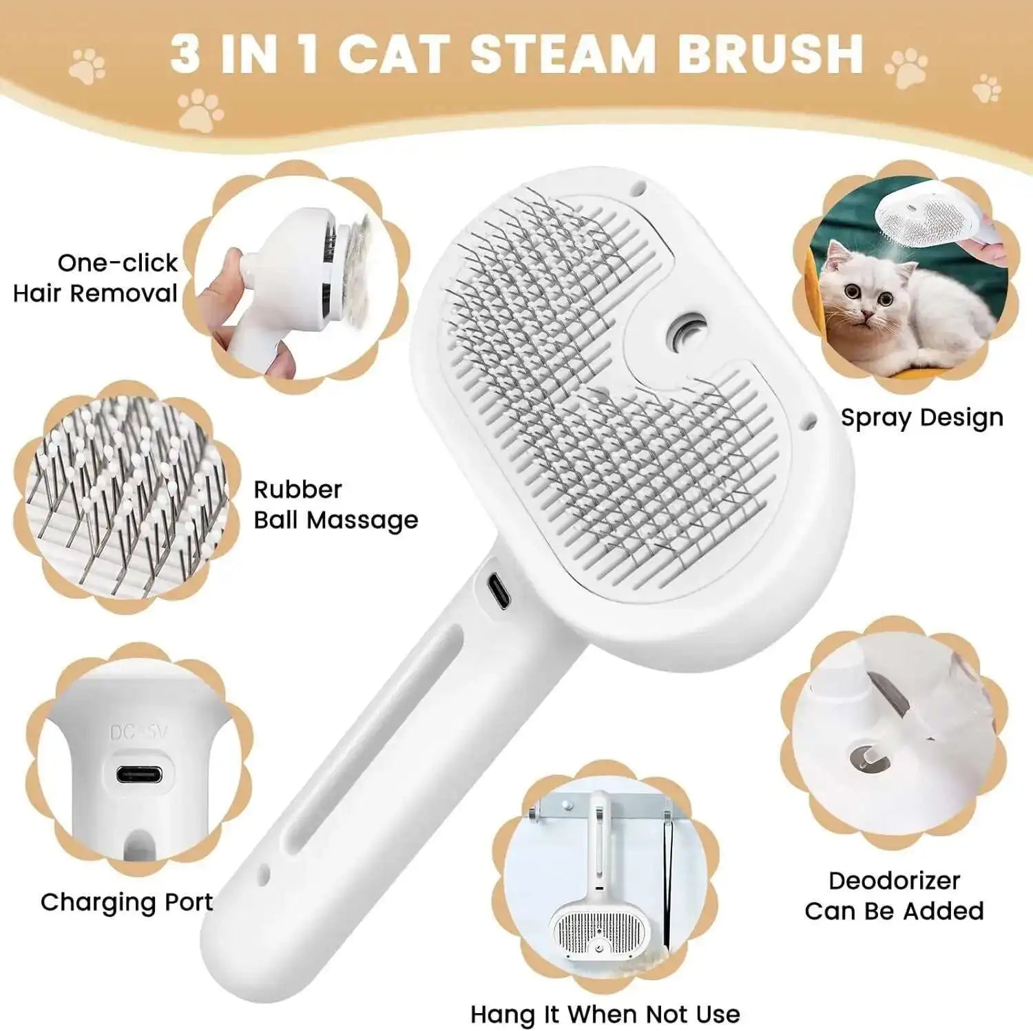 3-in-1 Pet Grooming Spray Comb – Steam Cleaning & Hair Removal Brush for Dogs & Cats